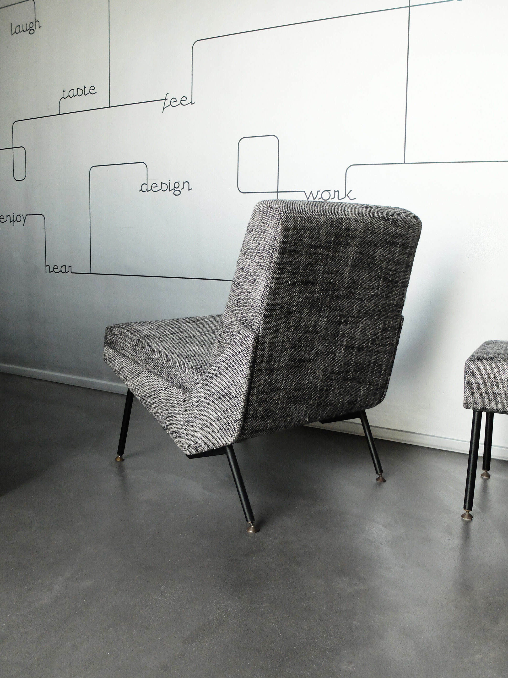 Armchair and ottoman designed by Paul Geoffroy, Airborne, France, 1960