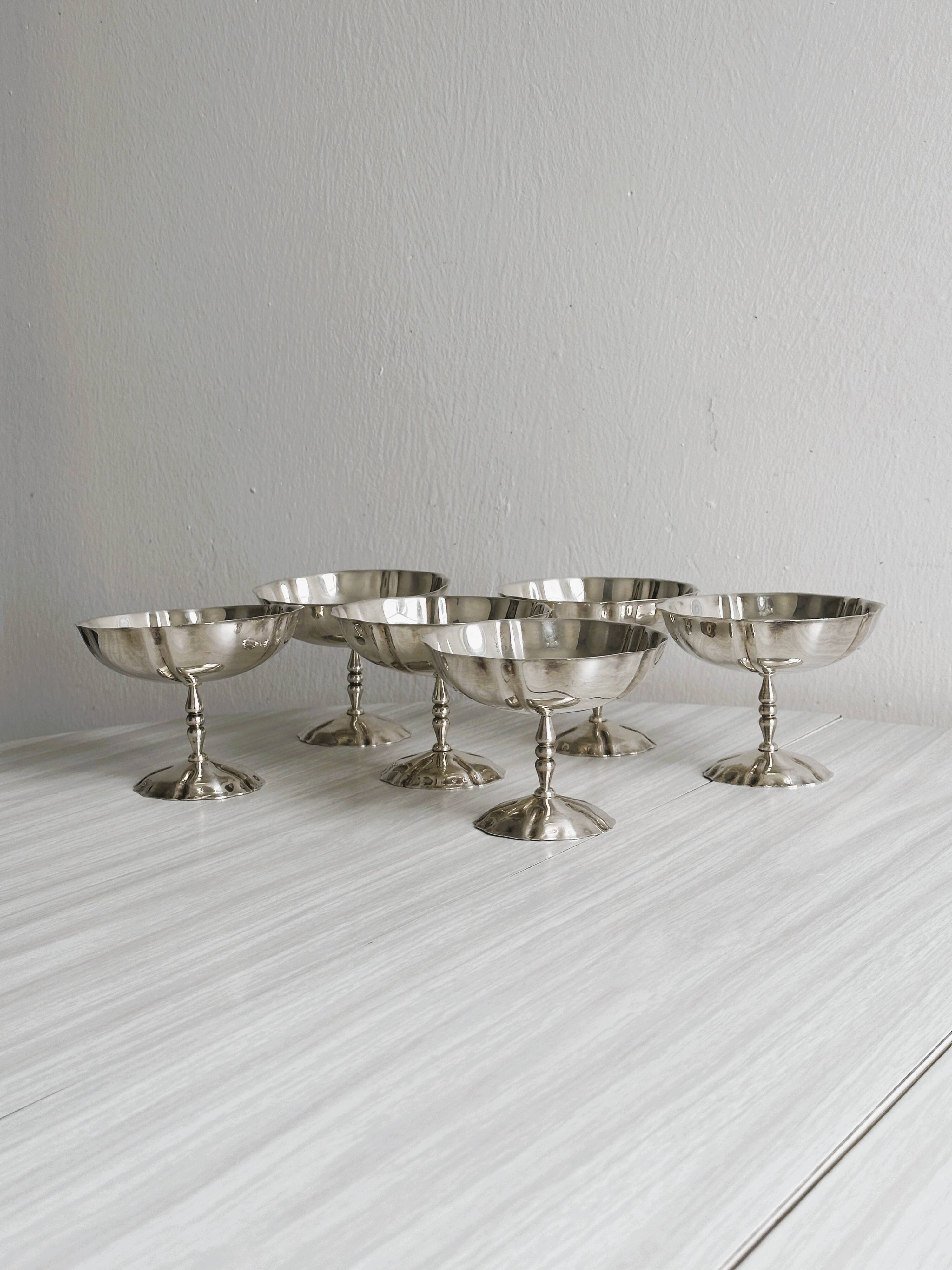 Set of 6 large antique stainless steel bowls