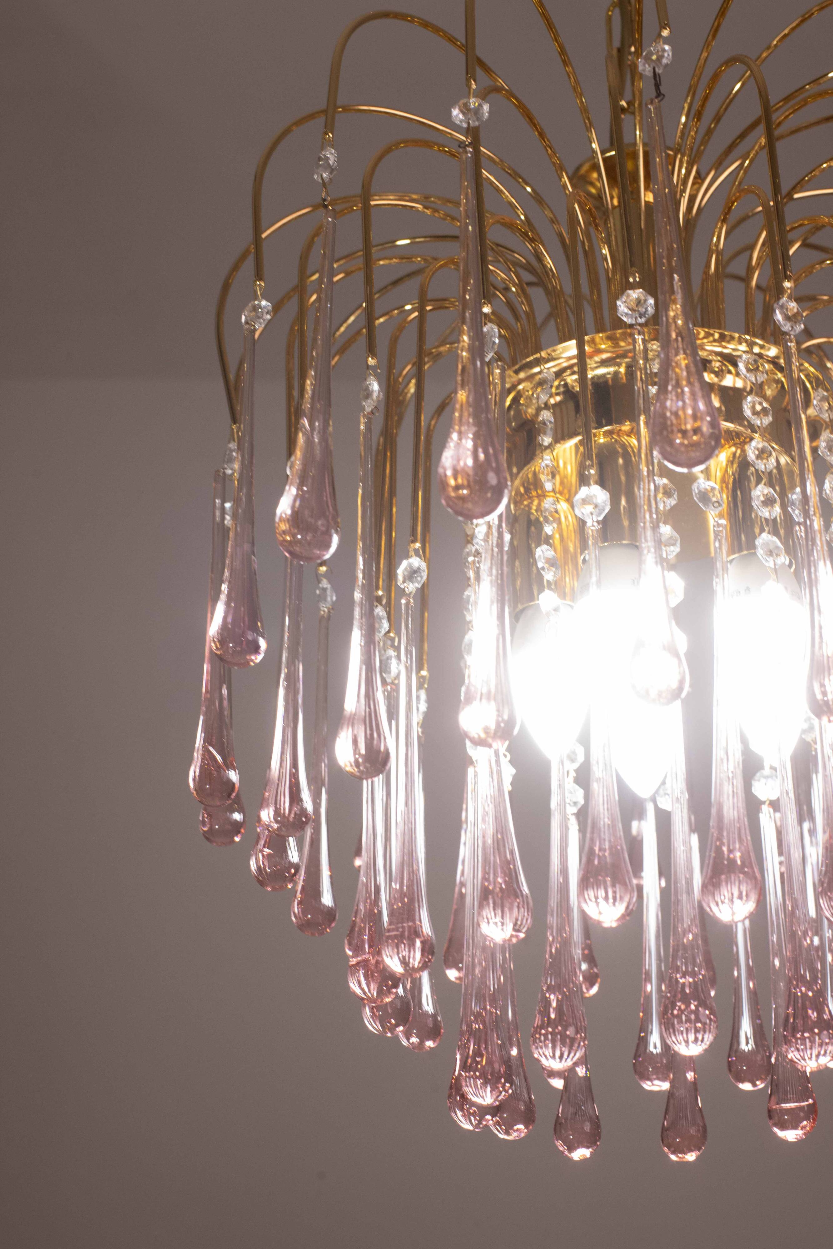 Lady Michelle, Large Size Pink Drops Murano Glass and Crystal Chandelier, 1