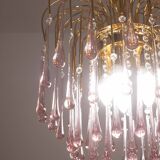 Lady Michelle, grand lustre en verre de Murano et cristal à gouttes roses, 1