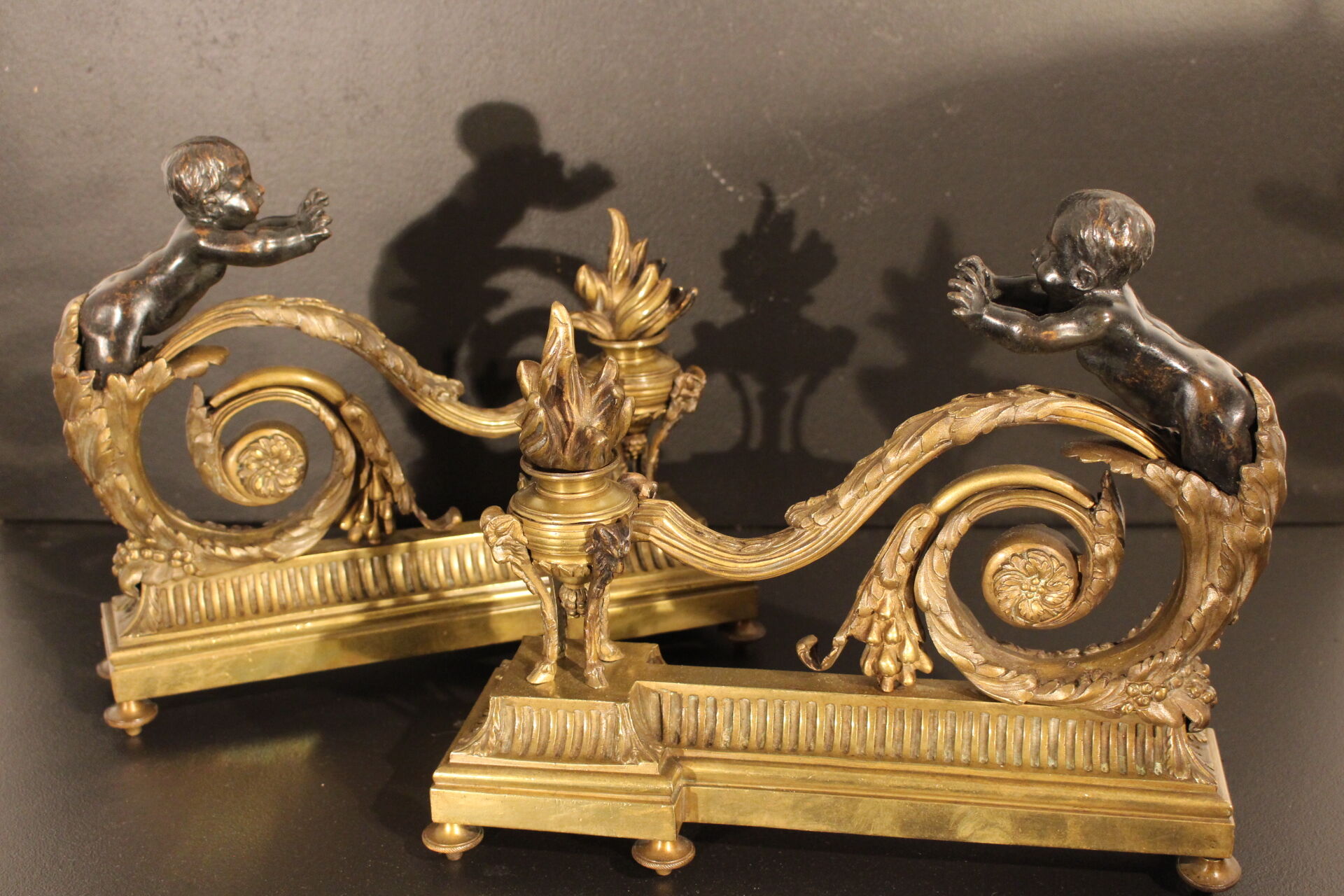 Pair of bronze angel chenets