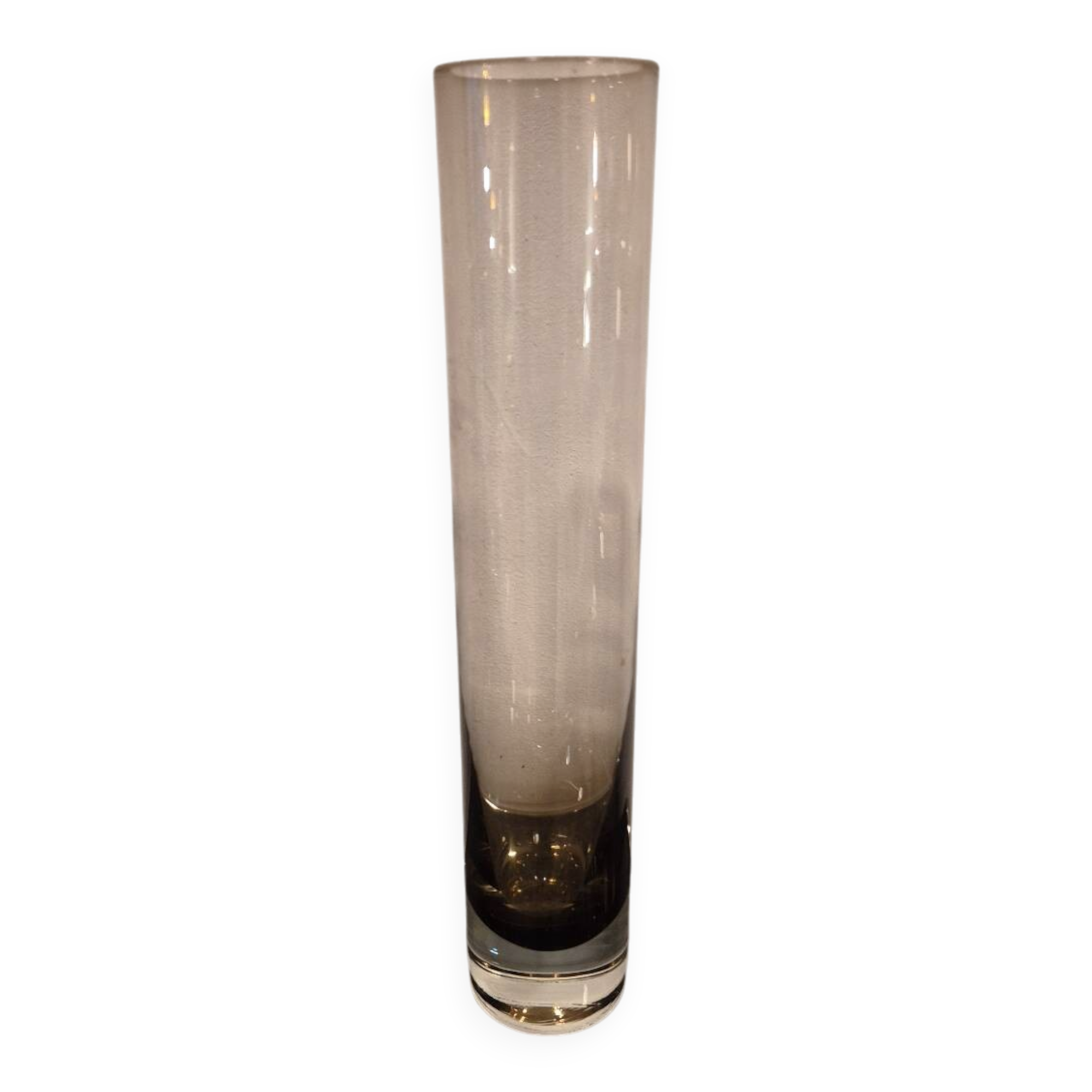 Vintage cylindrical vase in smoked glass
