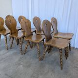 Set of 8 Vintage Tyrolean Heart Cutout Wooden Dining Chairs / Darker Brown