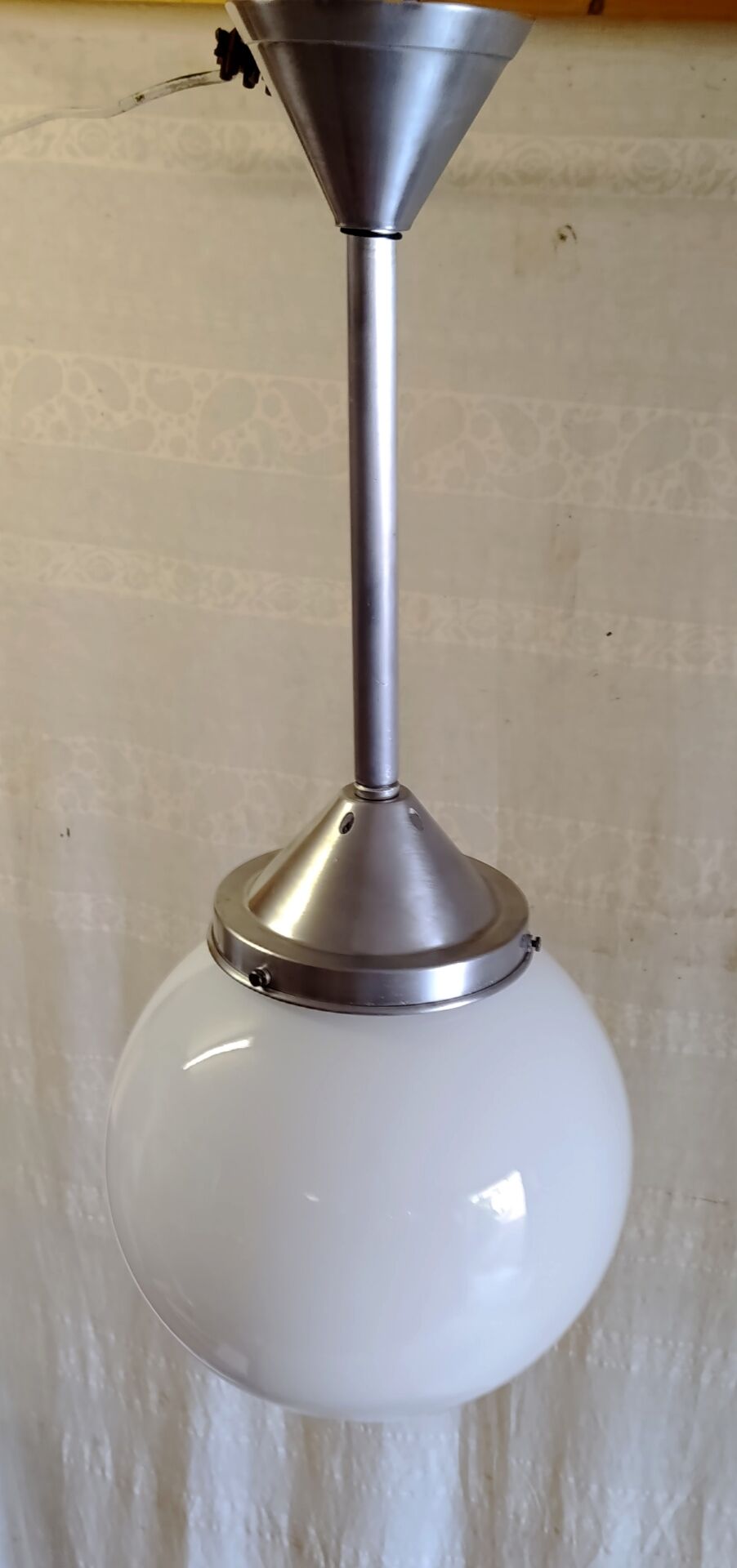 Art Deco aluminium suspension with XL opaline globe - mid 20th century.