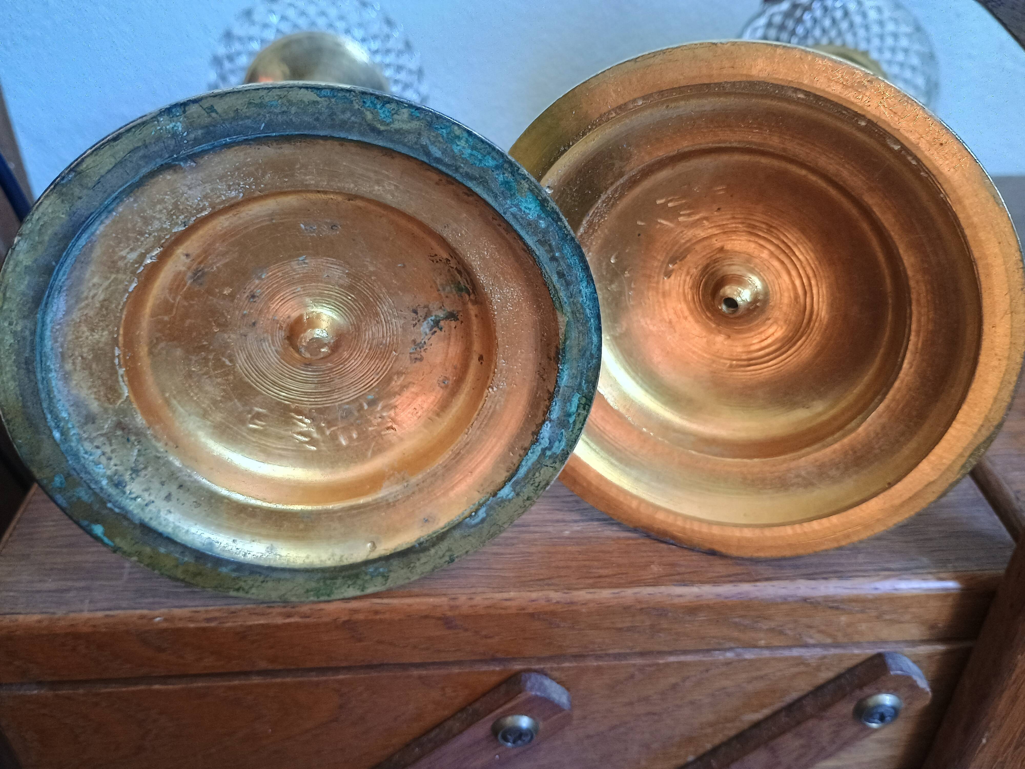 Pair of brass and glass candlesticks - centerpiece -