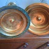 Paire de bougeoirs laiton & verre - centre de table -