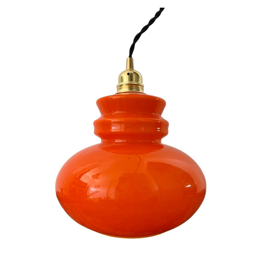 Suspension vintage en opaline orange électrifiée à neuf