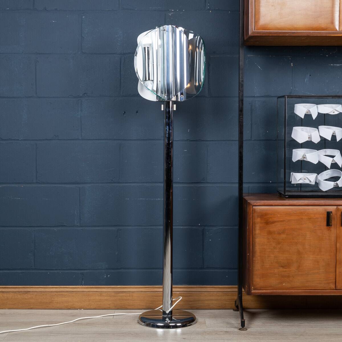 20th century italian chrome & glass floor lamp attributable to max ingrand