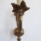 Pair French Gilt Bronze Single Wall Sconces Leaf & Feather Plume Detail