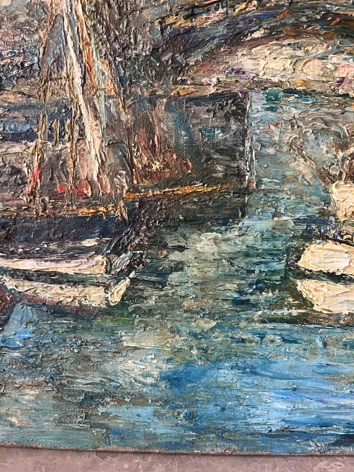 Mediterranean port, oil on canvas knife technique
