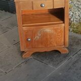 Solid oak bedside table with marble