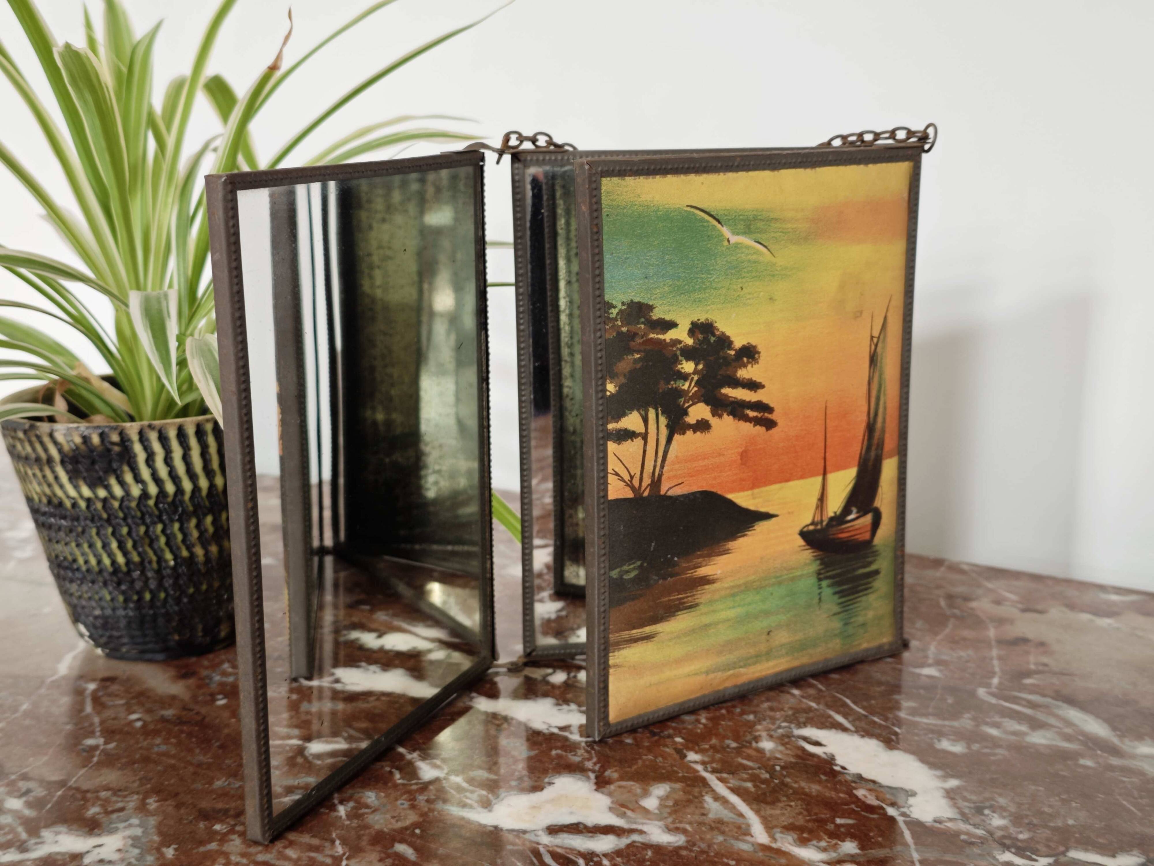 Vintage 1920 barber triptych mirror