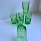 Set of 7 green glass liquor glasses 60s-70s