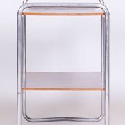 Table d'appoint Bauhaus tchèque en noyer et acier chromé, années 1930