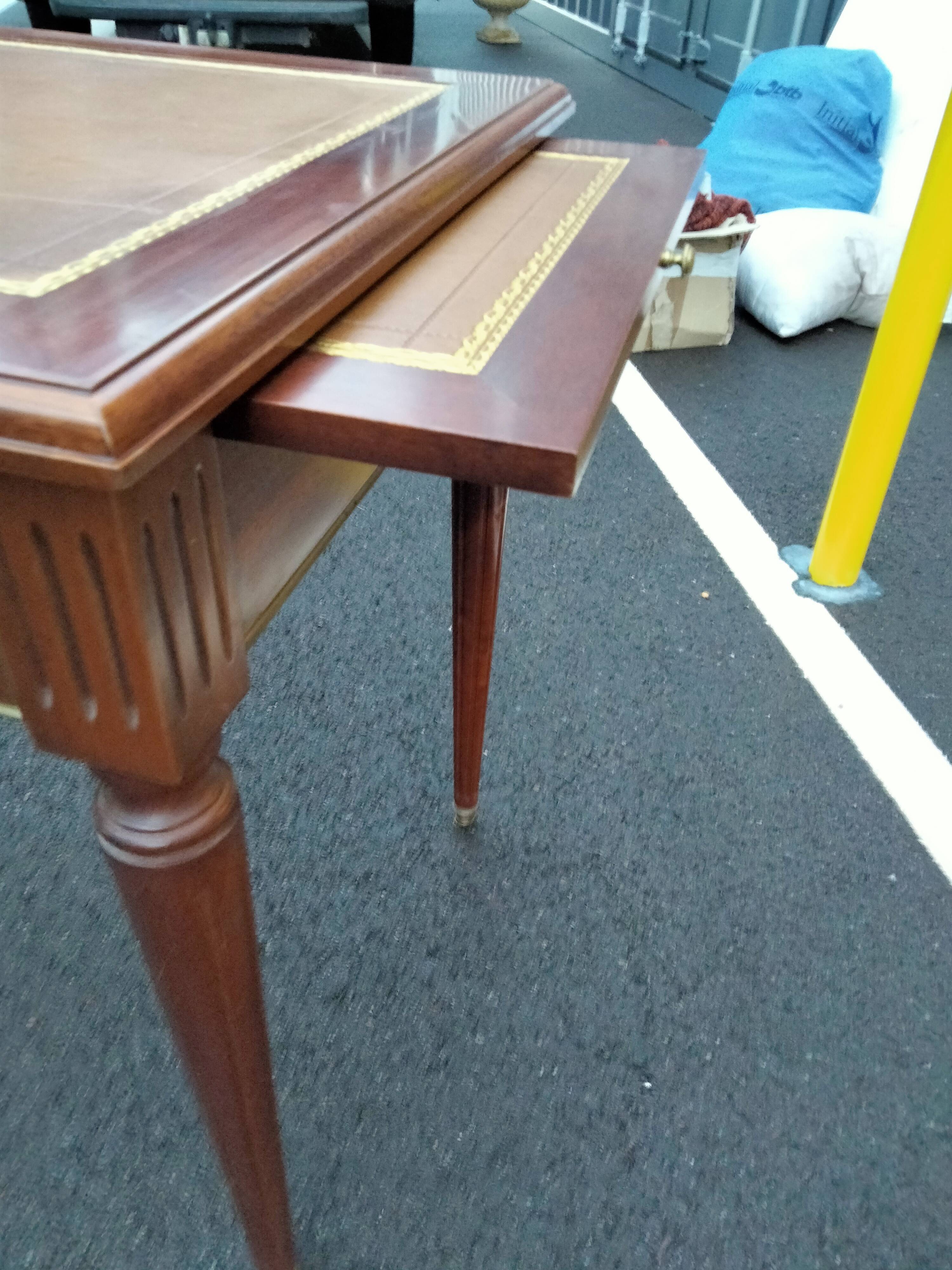 Old style flat desk louis xvi leather tray with 2 pulls