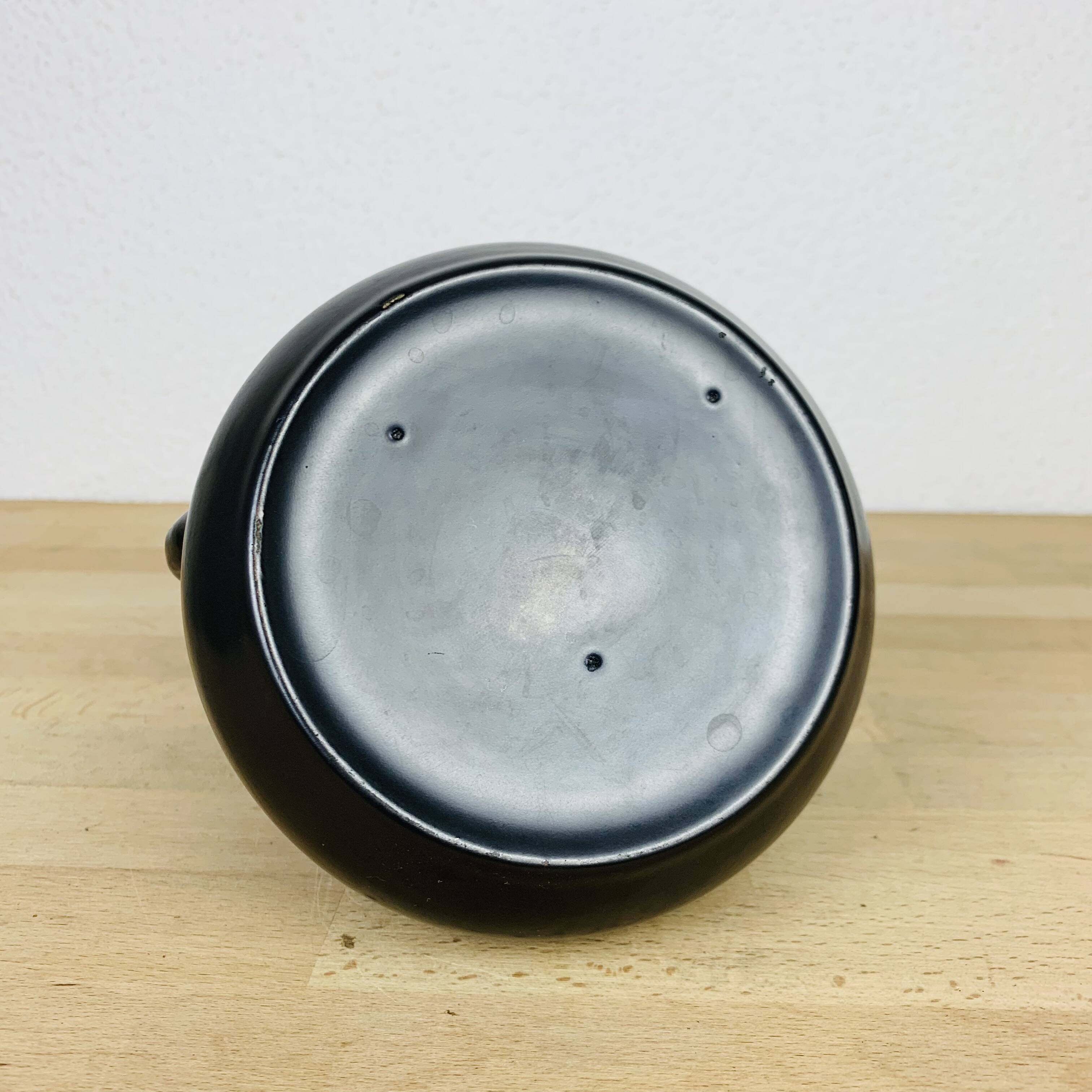 Black ceramic pot-bellied vase from the 50s