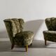 Vintage Swedish Modern Green Floweral Armchairs, 1940s