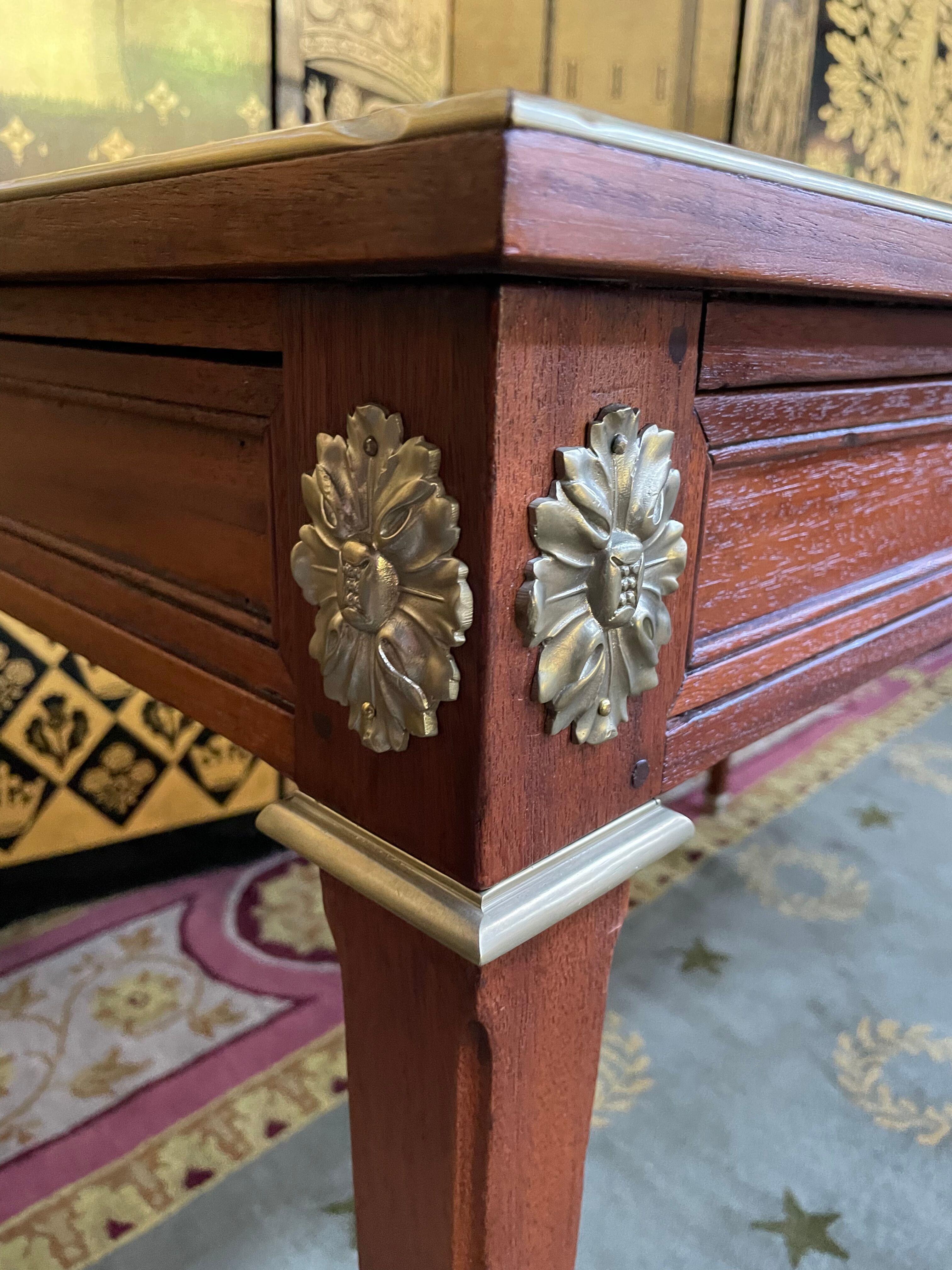 Flat desk in mahogany and leather style Louis XVI restored