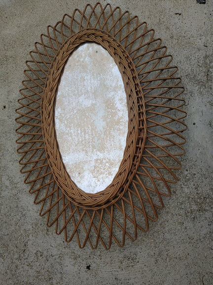 Vintage sun mirror in rattan 63x64cm