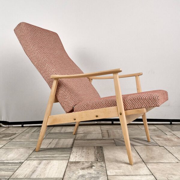 Fauteuil inclinable vintage avec repose-pieds, années 1960, Tchécoslovaquie