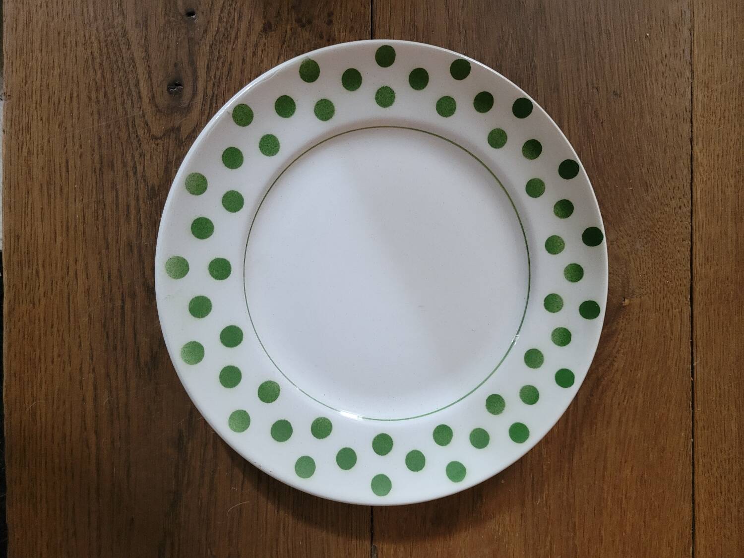 Set of 12 small green polka dot dessert plates - Moulin des Loups