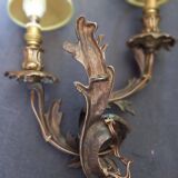 Paire applique signe en bronze dore xix eme rocaille louis xiv xvi