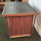 Teak veneer desk with chromed metal frame, from the 70s.