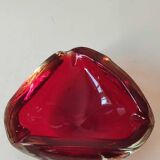 Ashtray/empty pocket in Murano/Italy blown Art glass. Color ruby red/amber
