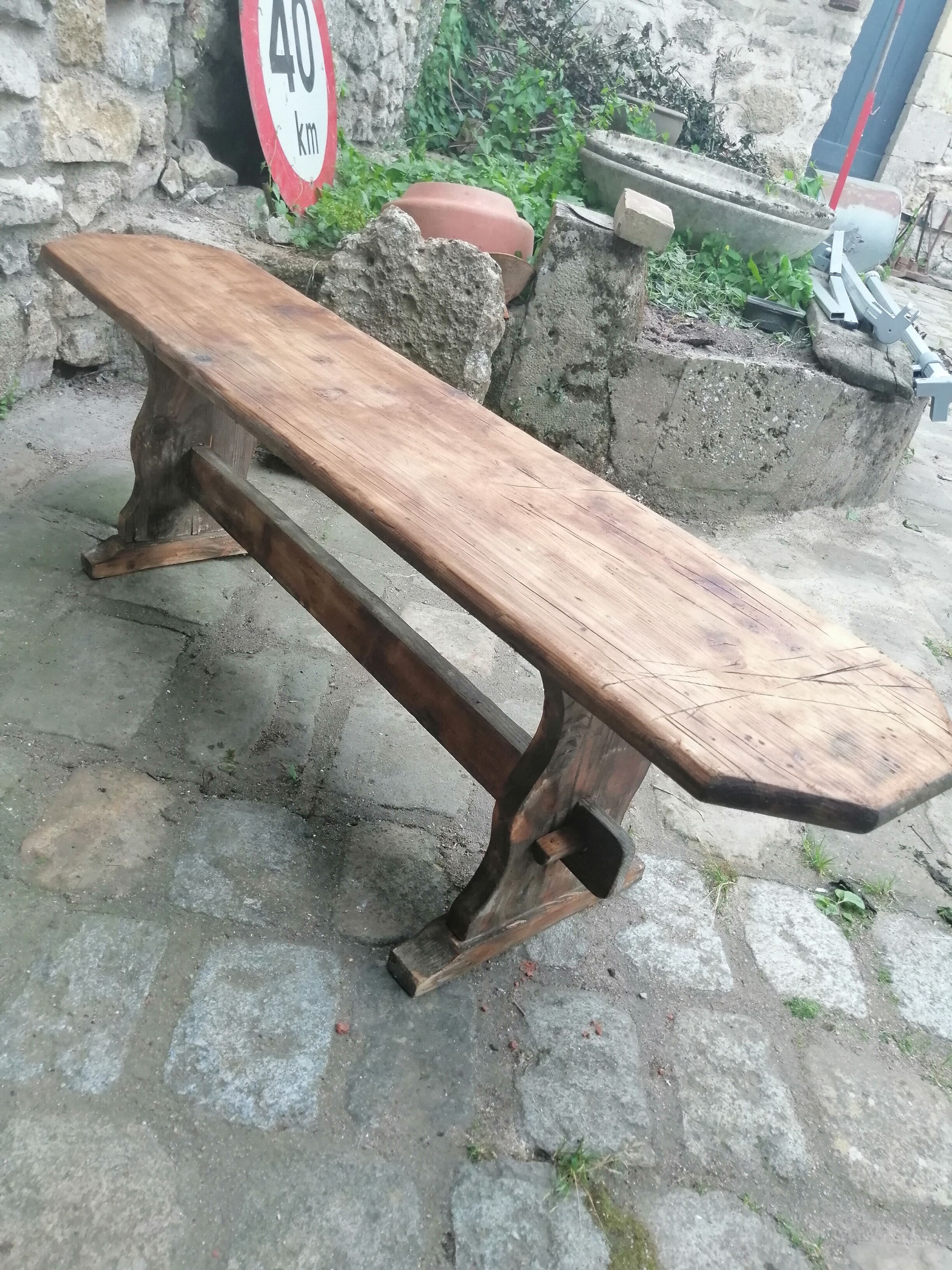 Long wooden farm bench 144cm