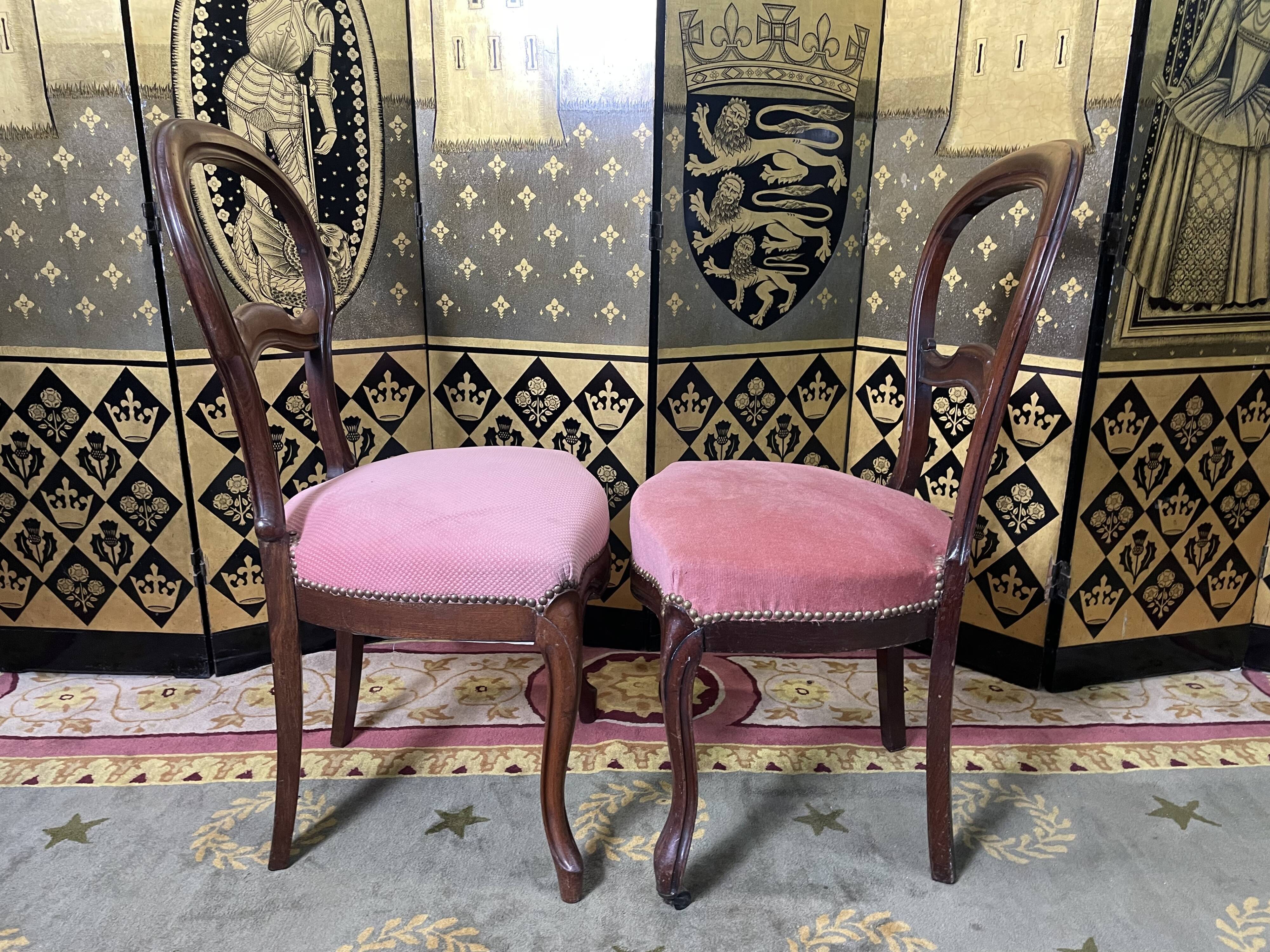 Suite of 6 Louis Philippe pink velvet chairs