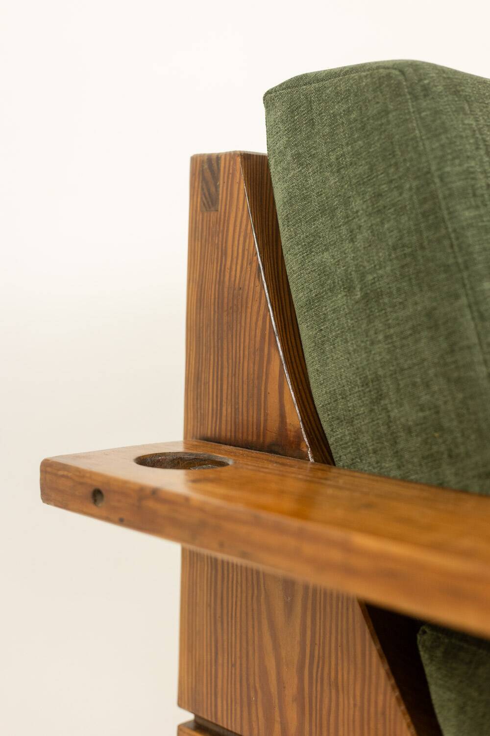 Pair of modernist style armchairs in pitch pine. 1960s.