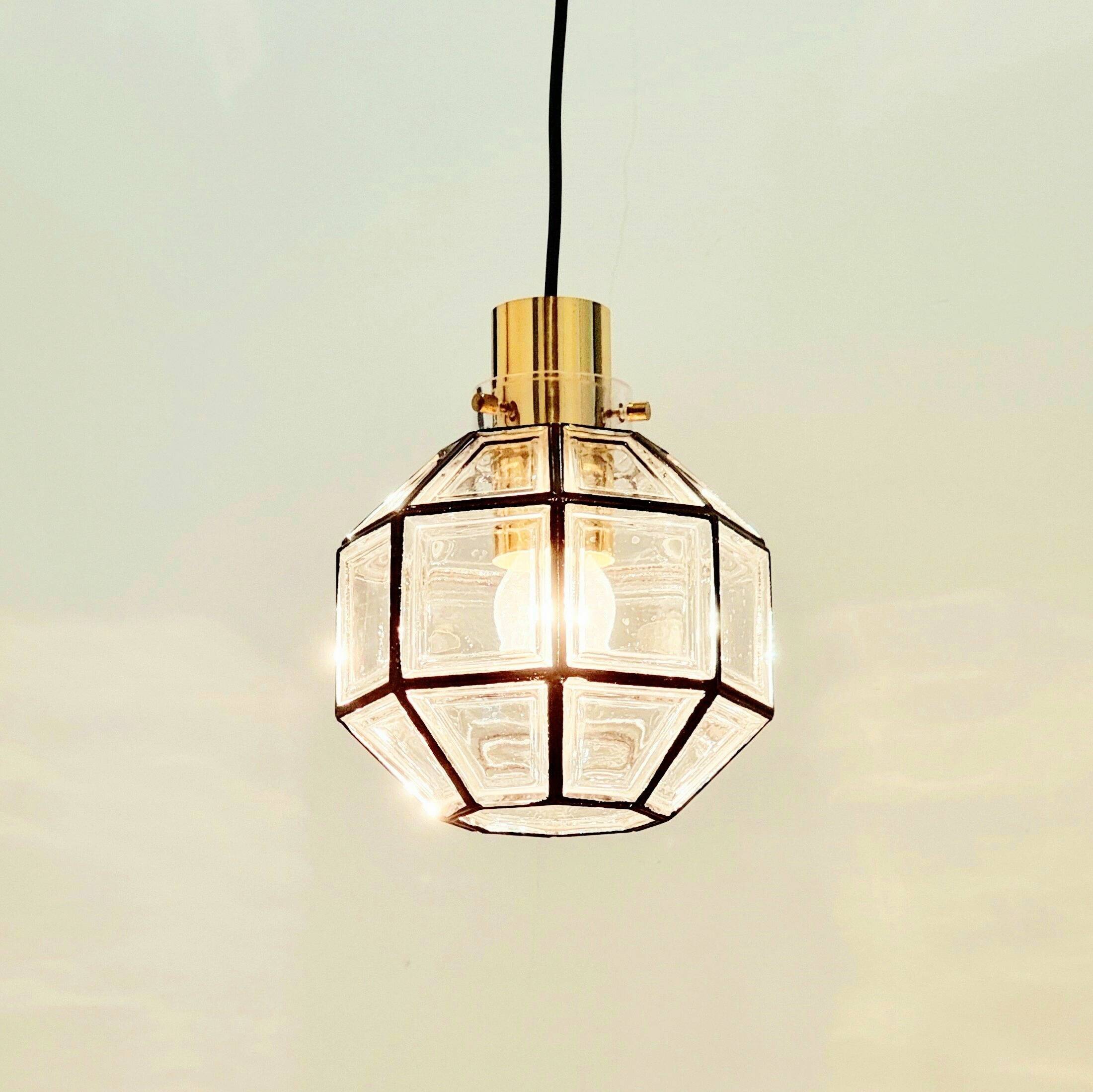Mid-Century Glass & Brass Pendant Light from Limburg, Germany, 1960s/1970s