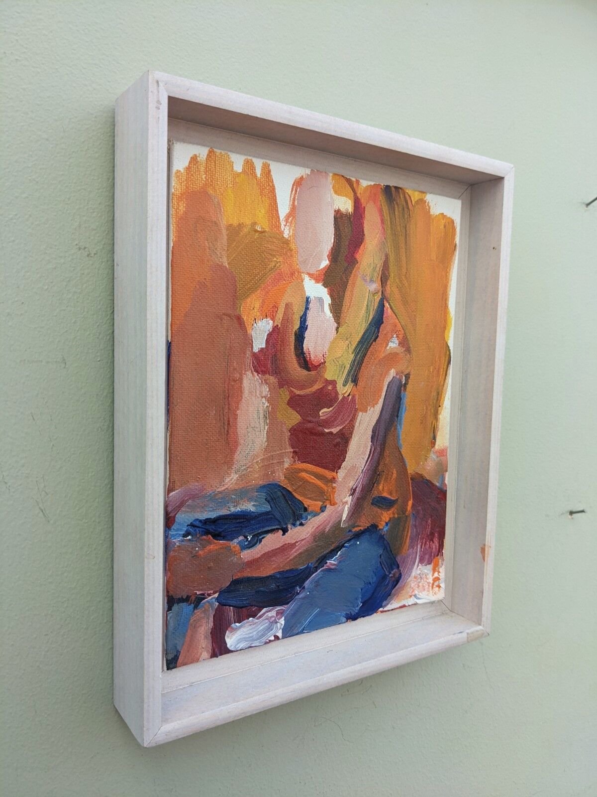 Mid-Century Modern "Seated in Orange" Swedish Vintage Abstract Portrait Oil Painting, Framed