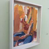 Mid-Century Modern "Seated in Orange" Swedish Vintage Abstract Portrait Oil Painting, Framed