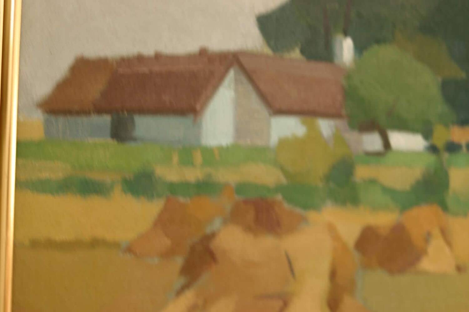 Mid Century Swedish Oil on Canvas – “Village” by Richard Björklund