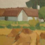 Mid Century Swedish Oil on Canvas – “Village” by Richard Björklund