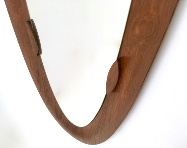 Miroir mural ovale vintage avec un cadre en bois, Italie années 1960 - 1970