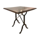 Wrought iron foot bistro table and wooden tray
