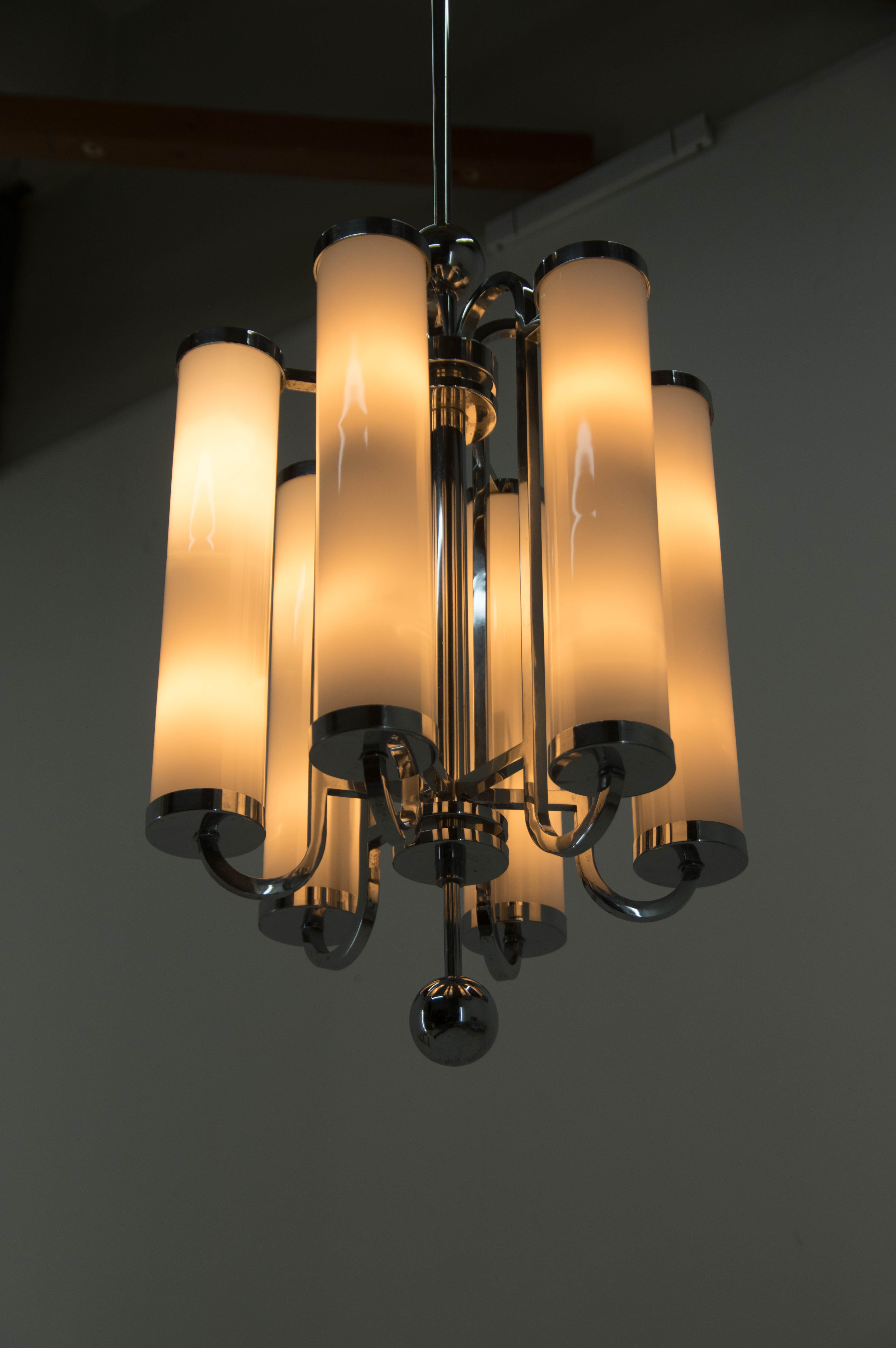 Bauhaus chrome-plated tubular chandelier, 1930s
