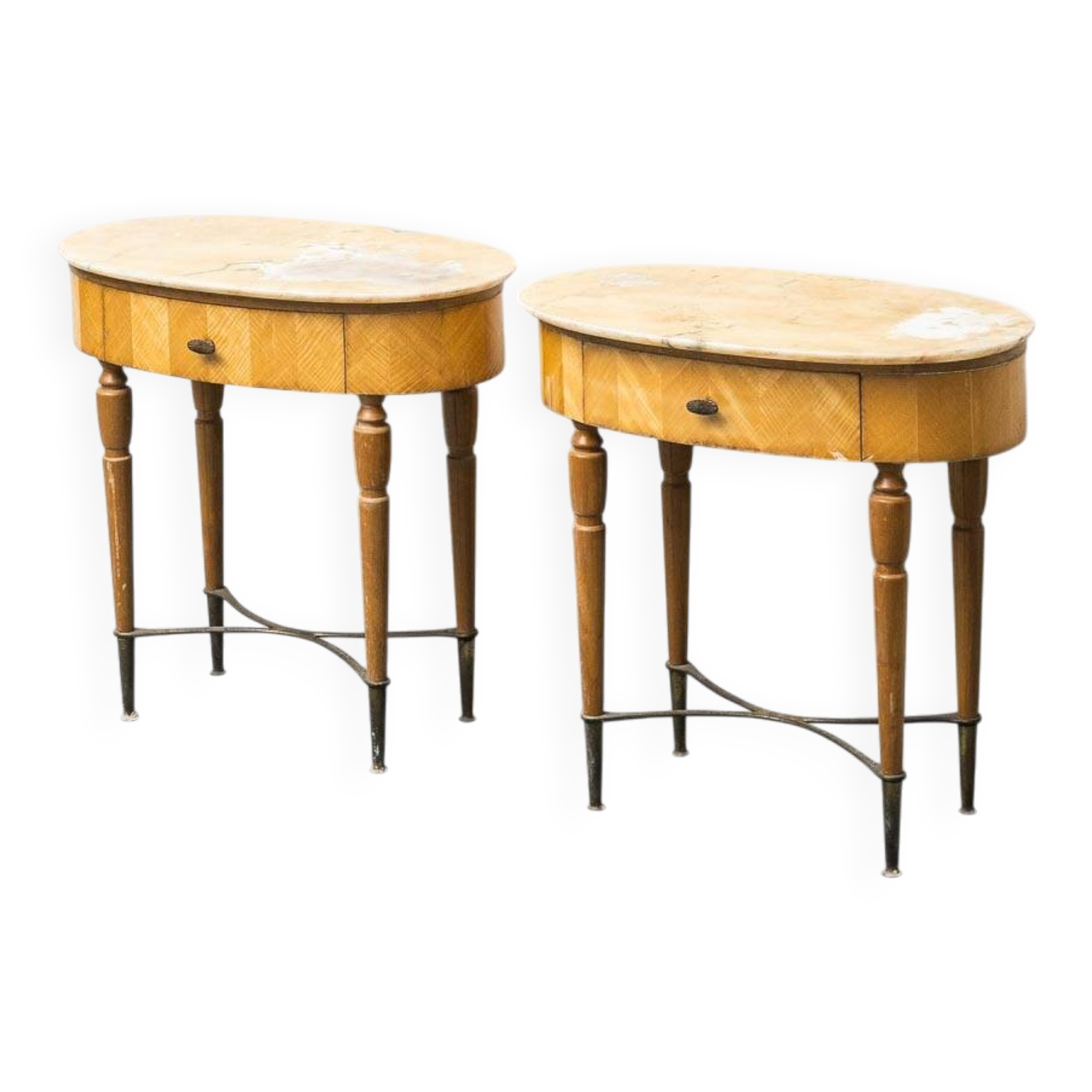 Pair of bedside tables with marble top 1950s vintage modernism