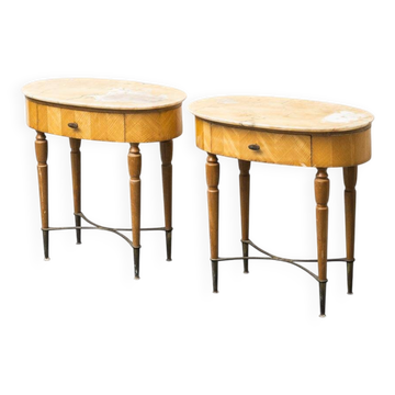 Paire de tables de chevet avec plateau en marbre, modernisme vintage des années 1950.