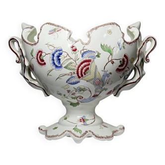 Large centerpiece, old polychrome earthenware from Gien, Longchamp or Rouen