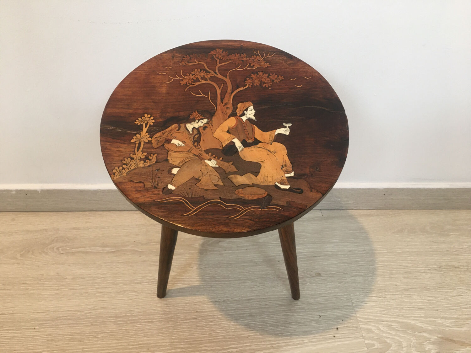 Inlaid wood side table