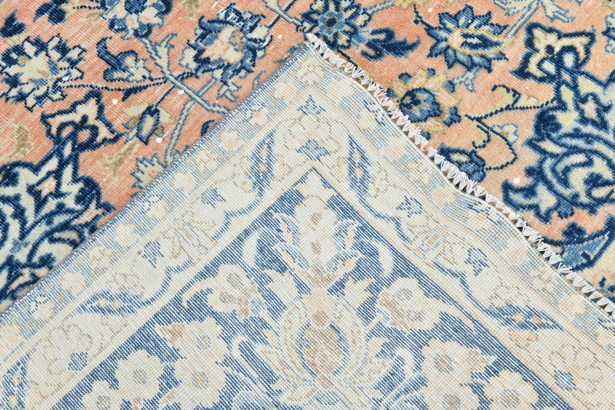 Tapis Persan Vintage Tissé Main, Motif Floral, Laine Beige & Bleu,301x414Cm