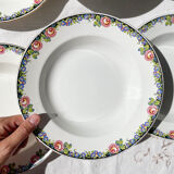 6 Digoin opaque porcelain soup plates with floral pattern "3984"