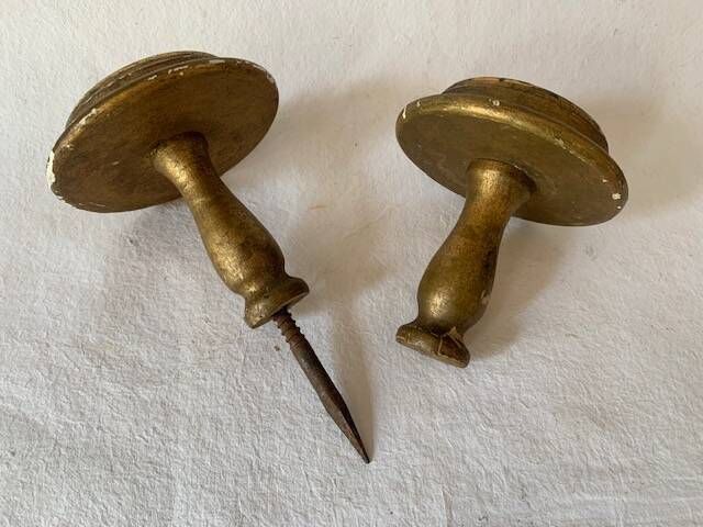 Large round door handles in gilded wood and Old Paris porcelain, circa 1900