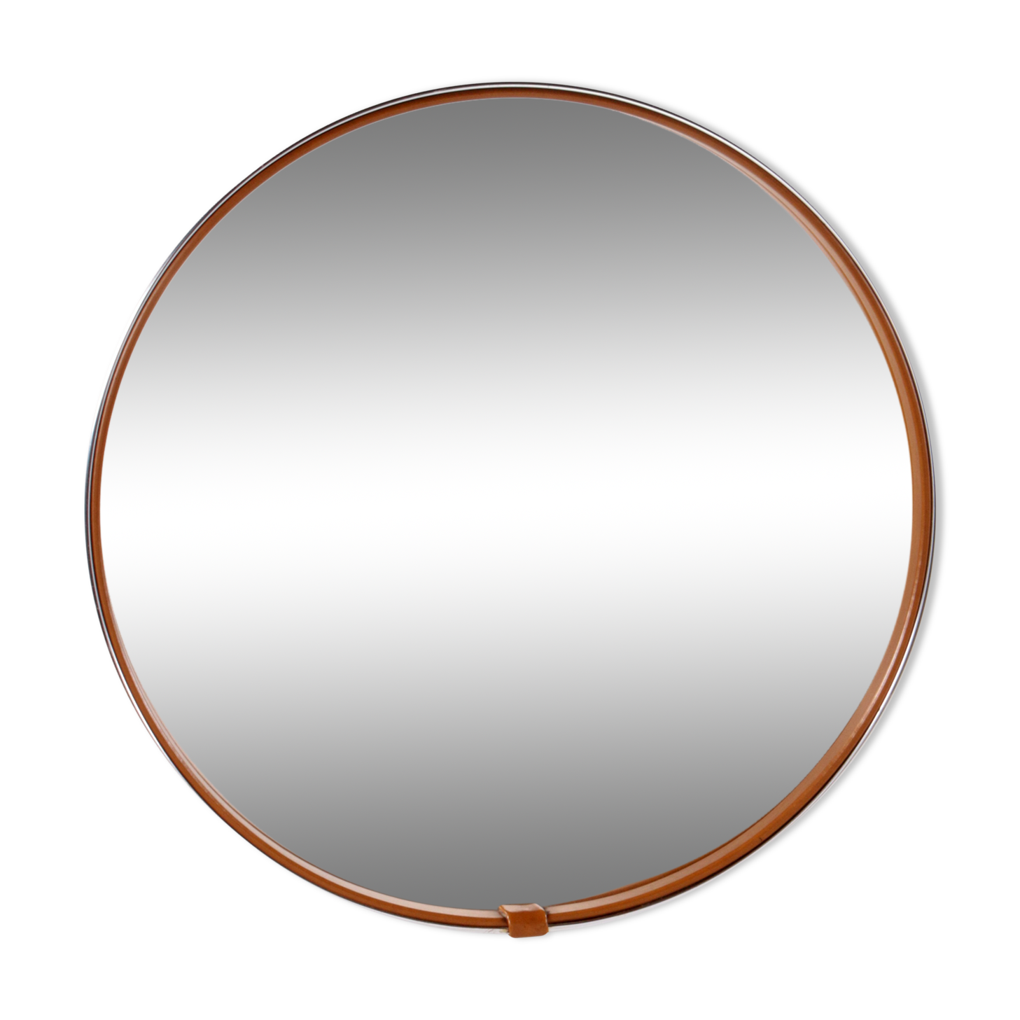 Round mirror covered with leather and chrome, made in France in the 1970s.