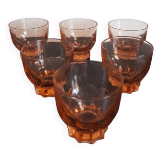 Set of 6 small pink glasses