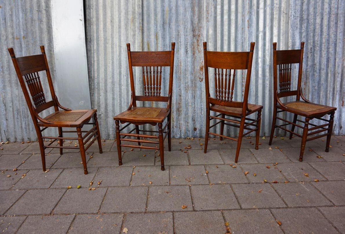 Antique Dining Chairs from Heywood Brothers & Wakefield Company Chicago, Set of 4 Selency