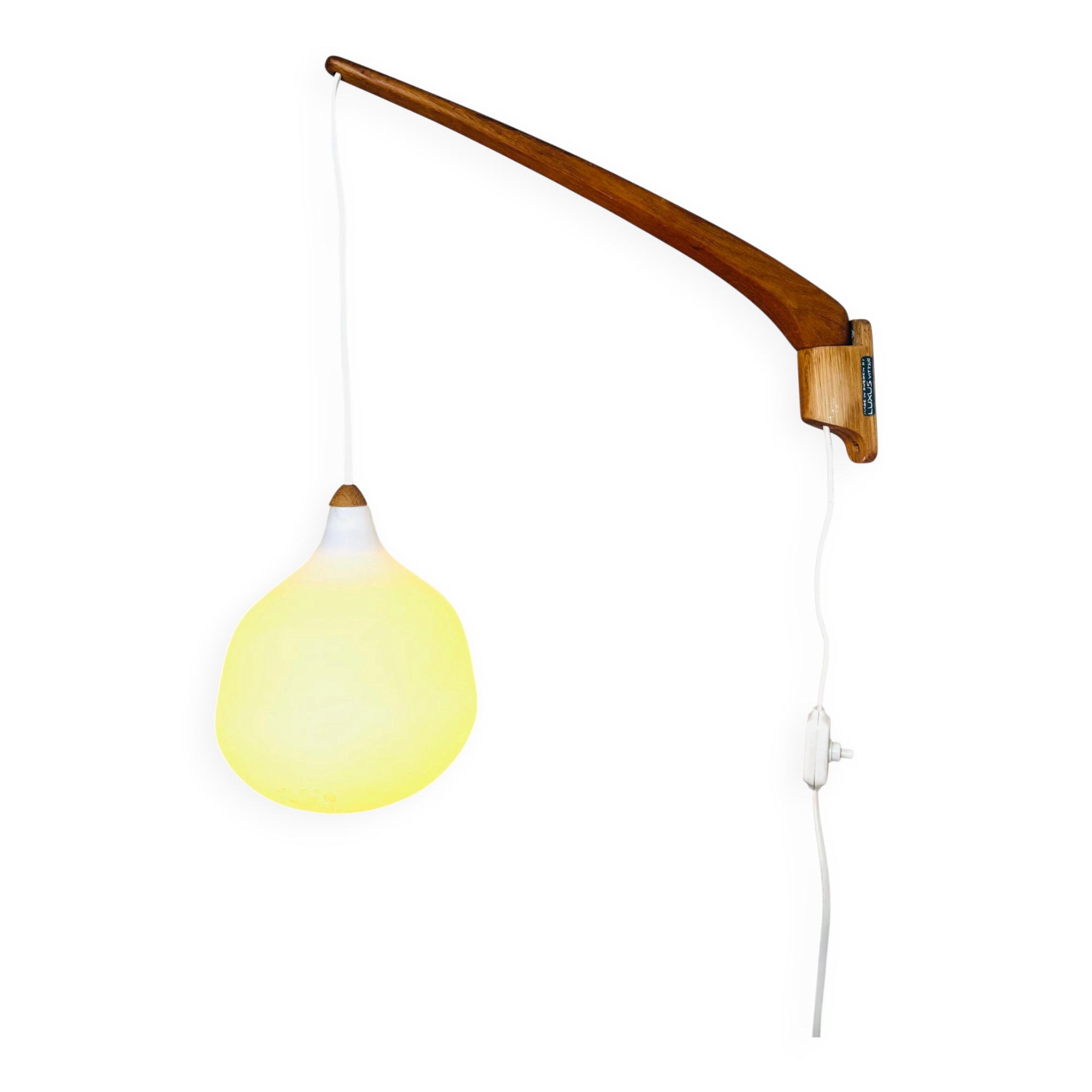 Model 705 Wall Lamp In Teak And Opaline Glass By Uno & Östen Kristiansson For Luxus, Sweden 1960S